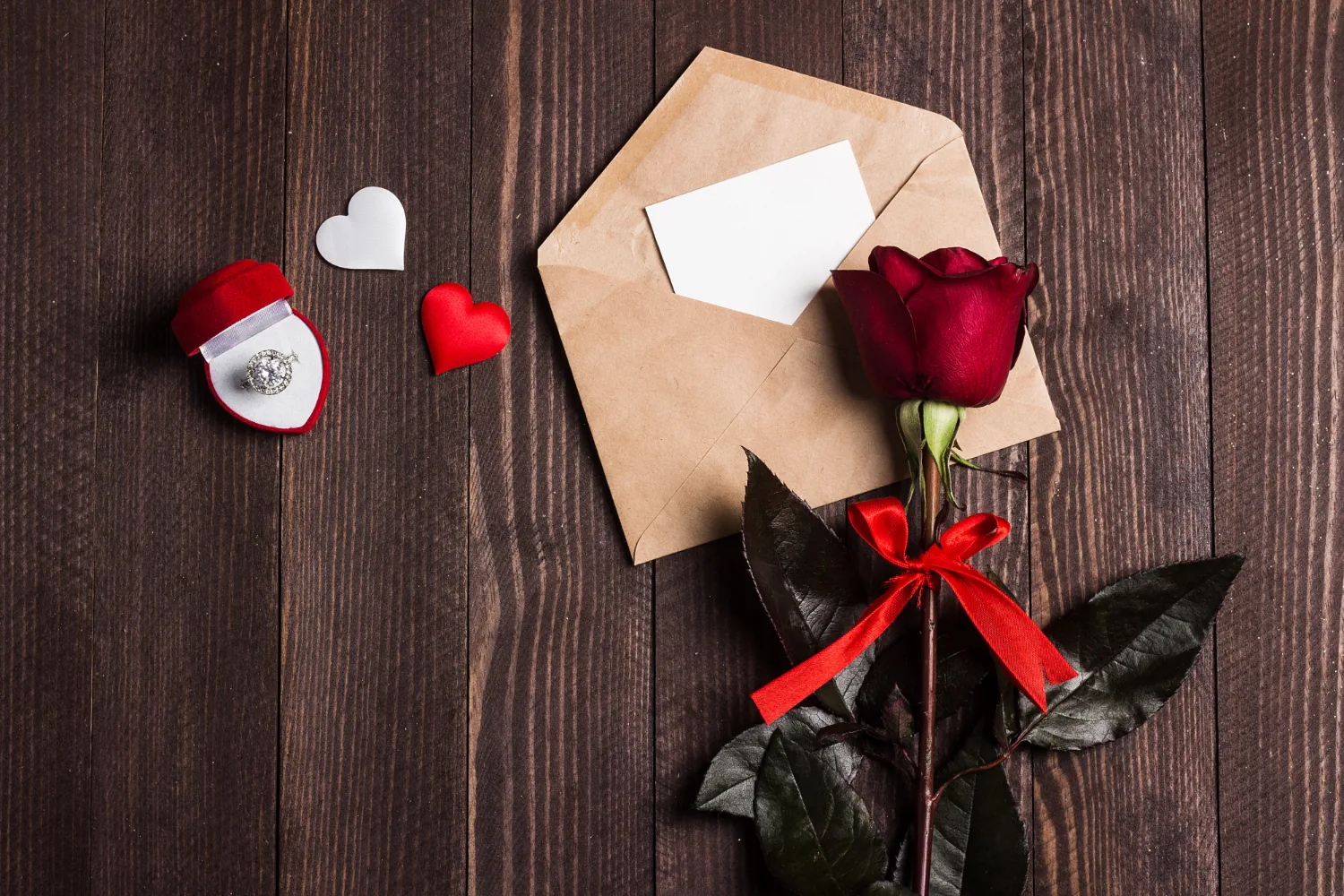 Ring box, rose, and note card for the Signature Romance package at Pedro Barn Hotel